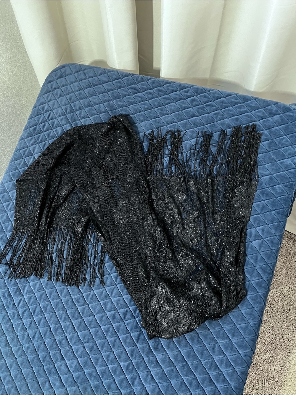 Women's Black Metallic Fringe Scarf - Stylish Evening Wrap - Translucent